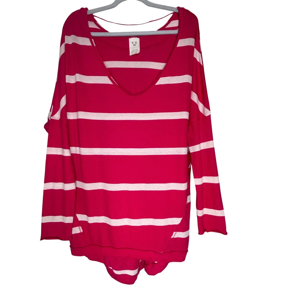Free People‎ We The Free Oversized Long Sleeve Striped V-Neck Dolamn Womens Sz M